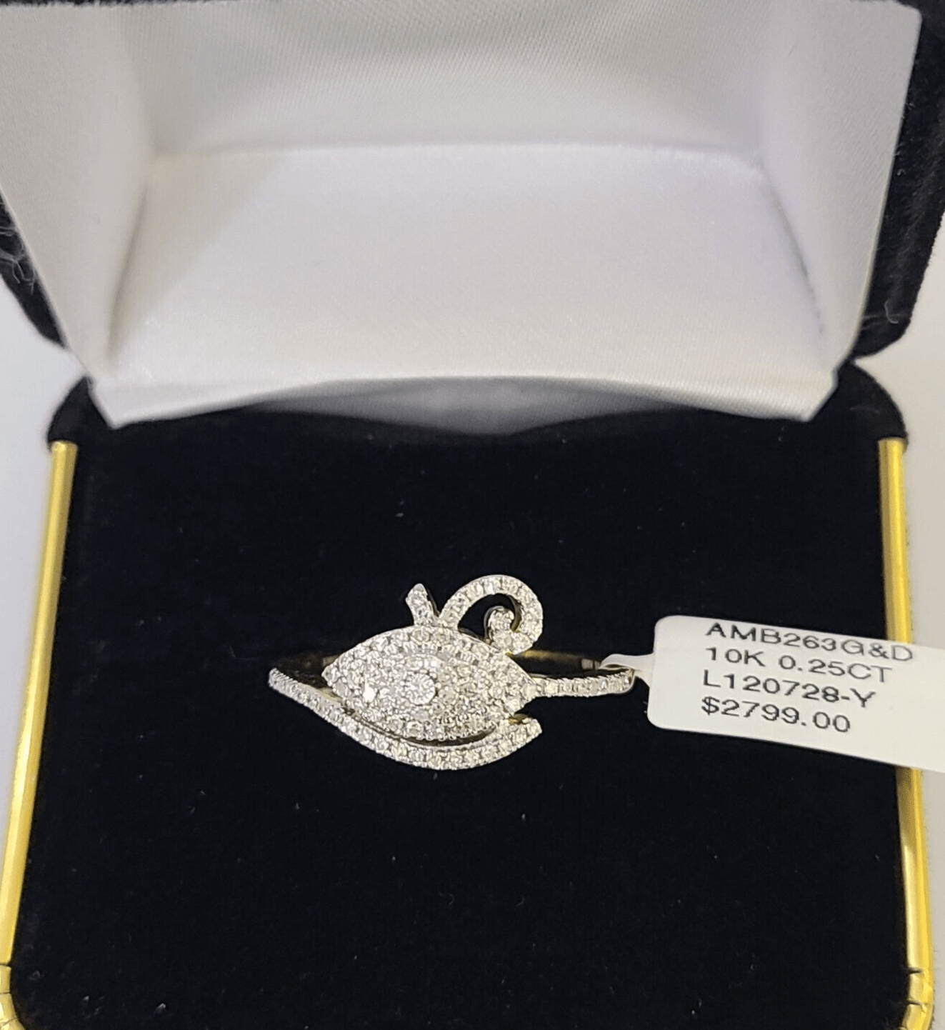 Real 10k Diamond Ladies Ring Evil Eye Yellow Gold Women Casual Genuine - GoldenlinQ